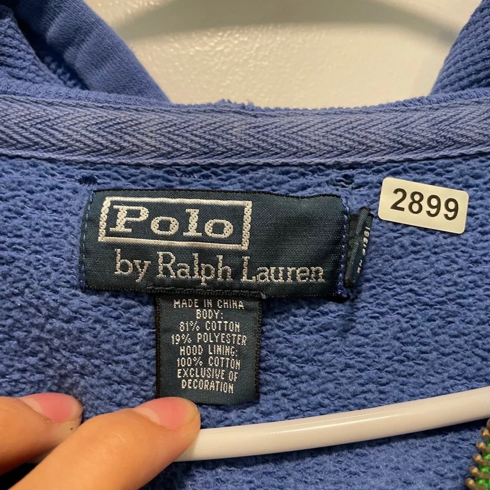 Polo Ralph Lauren Mens XL Blue Full Zip Hoodie Green Pony Logo Waffle Hood 8/6